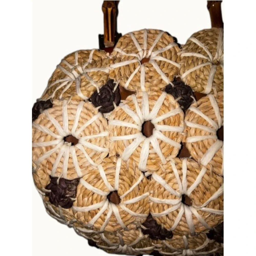 Patricia Nash Palmarola Beige/Brown Straw Satchel Bamboo Women's Handbag